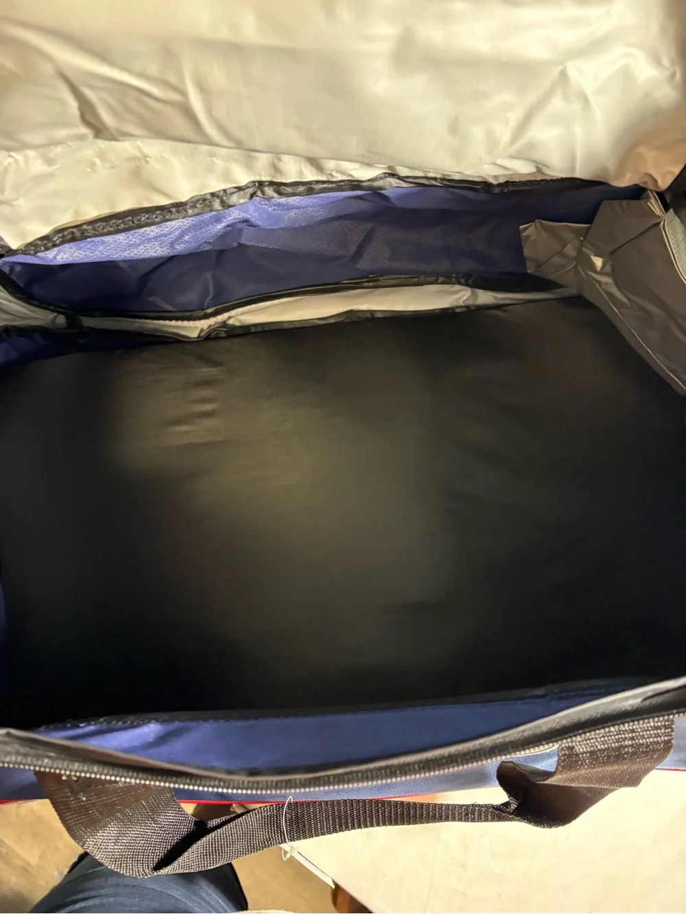 NFL Patriots Navy and Gray Duffel Bag with Red Trim